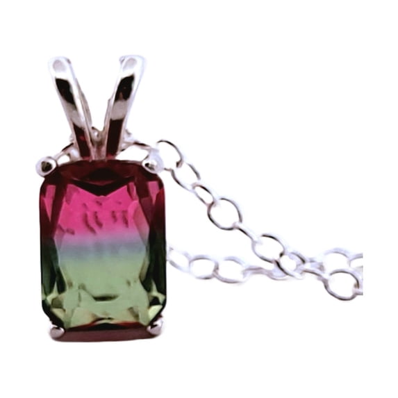 1.3ct Emerald Watermelon Tourmaline Sterling Silver Necklace 86MGTN
