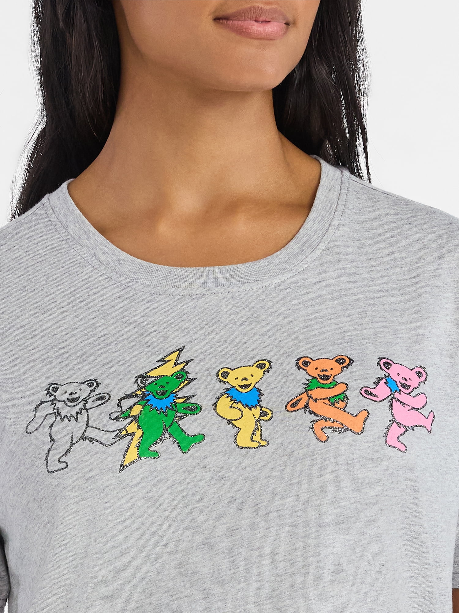 Time and Tru Women's Grateful Dead Dancing Bear Line Up Graphic Tee with Short Sleeves, Sizes XS-XXXL