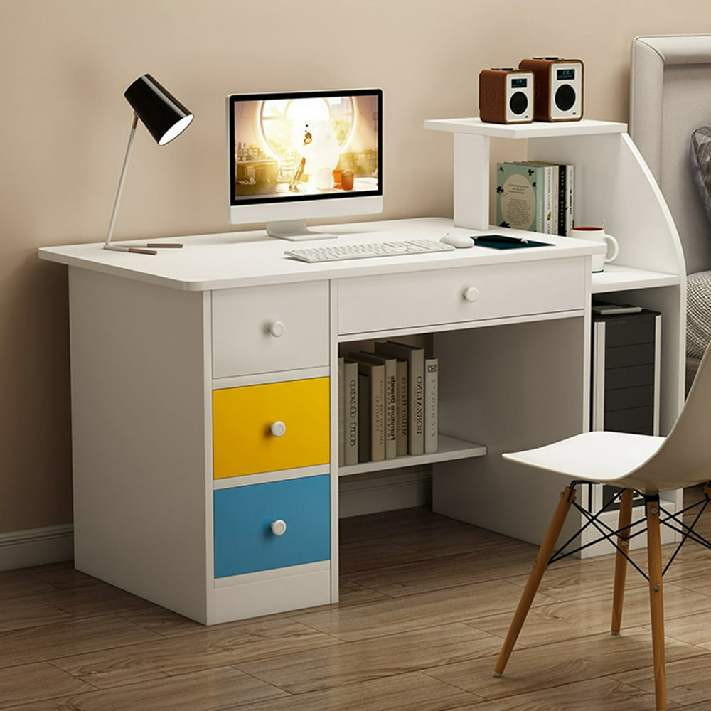 Konbeca White Writing Study Desk with Drawers Storage Hutch Computer