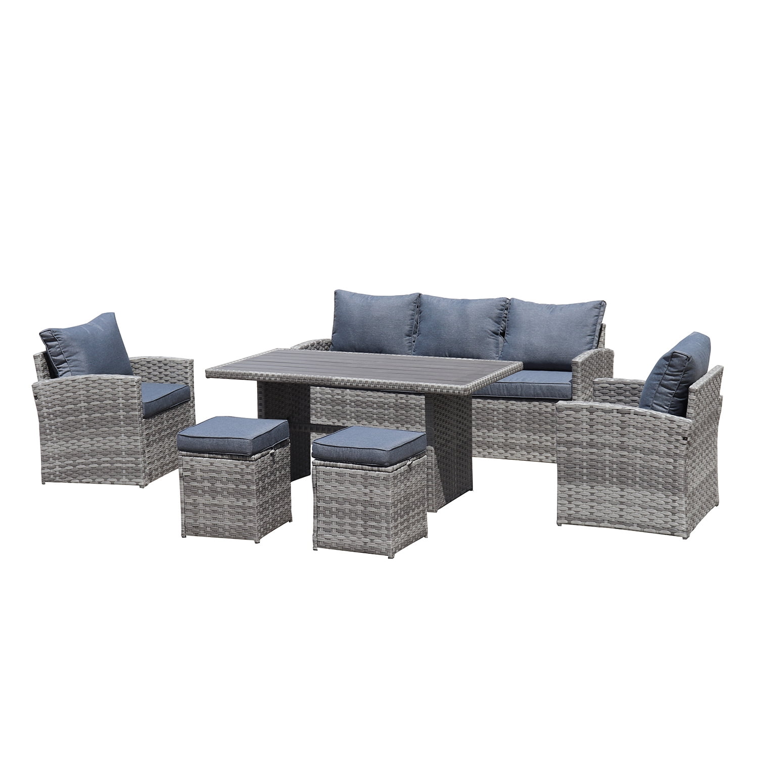 Kepooman 6-Piece Outdoor Sectional Sofa Patio Conversation Set, PE Rattan Wicker Furniture, Light Grey Kepooman 6-Piece Outdoor Sectional Sofa Patio Conversation Set, PE Rattan Wicker Furniture, Light Grey
