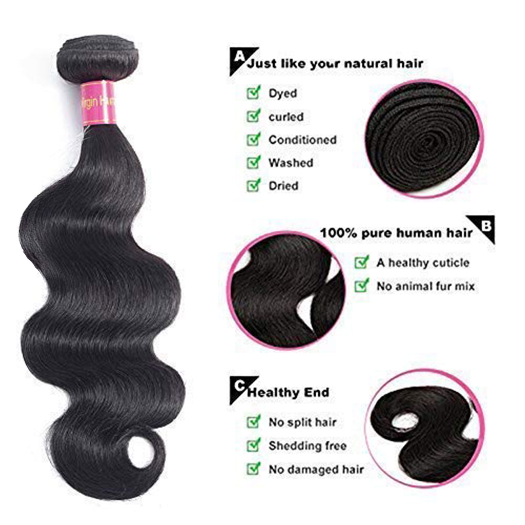 Body Wave with Closure Brazilian Virgin Hair Bundles with 4x4 Closure Human Hair with Crochet Closure (14" 16" 18"with 14")