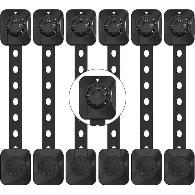 Baby Safety Lock(Improved), Set of 6 Child/Baby Cupboard Locking Latches, for Drawer, Fridge(Black, No Tool Required)