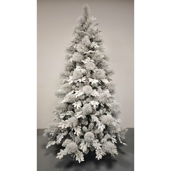 9FT Pre-lit Christmas Tree, Includes Lights and Metal Stand, Easy Assembly Hinged PE PVC Tree for Home Office Porch Holiday Decor