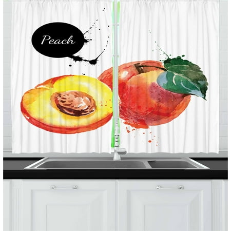 Peach Curtains 2 Panels Set, Artistic Display of Fresh Garden Crops Cut in Half Creativity Nature Color Splashes, Window Drapes for Living Room Bedroom, 55W X 39L Inches, Multicolor, by