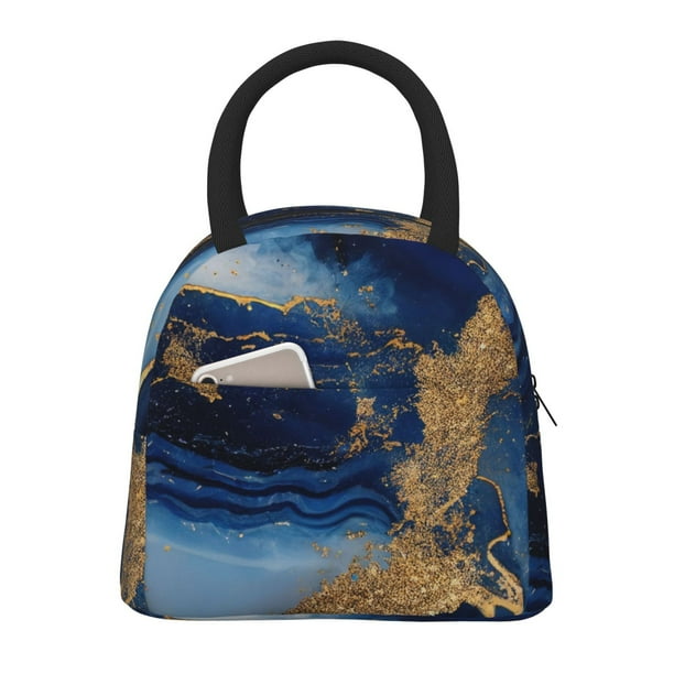 Balery Navy Blue Marble Bolsa de Almuerzo para Mujeres, Caja de Almuerzo, Bolsa de Almuerzo Pequeña Impermeable, Tote de Almuerzo Reutilizable con Gran Capacidad