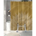 thumbnail image 3 of Split Shower Curtain for Transfer Bench, Brown Boho Fabric Shower Curtains for Bathroom, Middle Century Abstract Floral Ethnic Art Tub Sliding Transfer Bench Waterproof Bath Curtains 72"x72", 3 of 9