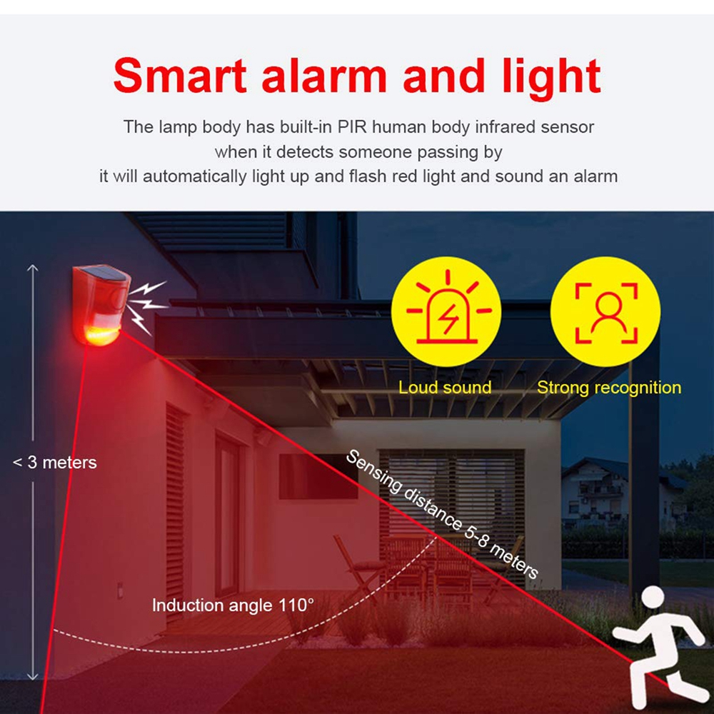 Solar Security Lights,Solar Alarm Light,Motion Activation Alarm Light, Wireless Motion Sensor Strobe Light,Waterproof Alarm Light for Farm Cottage  Yard