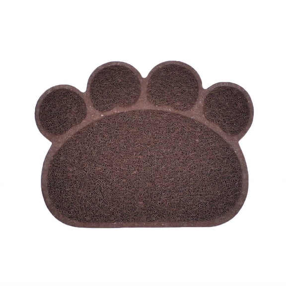 AUQ Cat Litter Mat Easy to Fold Cat Food Mat Soft Touch Cat Mat for Litter Box Eco-Friendly Material Brown Paw Prints