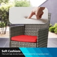 thumbnail image 6 of LiteHaven 3 Piece Outdoor Furniture Set Patio Gray Wicker Chairs Furniture Bistro Conversation Set 2 Rattan Chairs with Red Cushions and Glass Coffee Table for Porch Lawn Garden Balcony Backyard  Red, 6 of 7