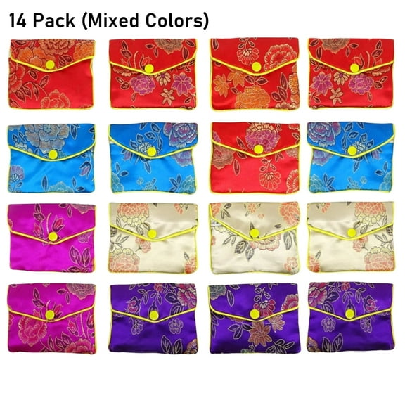 14 Pack Silk Purse Pouch Jewelry Gift Bags,Small Bag With Snap Button For Mother's Day Valentine's Day Gift Jewellery Wrapping, 4x3.15inch Random Mixed Colors