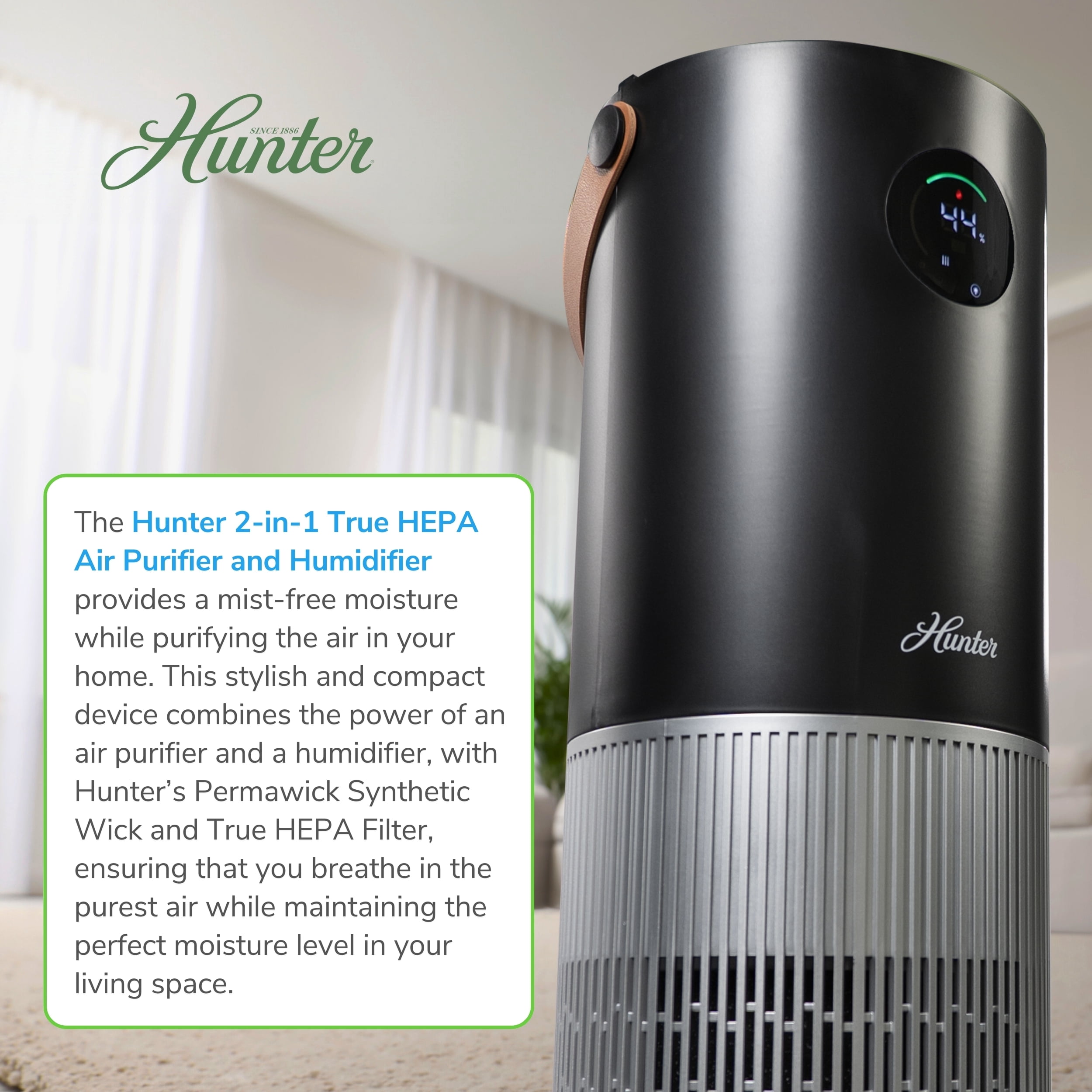 Hunter HPH625 Humidifier and Air Purifier In One, Black/Silver