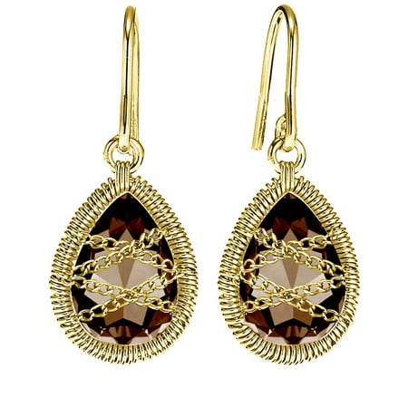 5th & Main 18kt Gold over Sterling Silver Hand-Wrapped Teardrop Smokey Quartz Earrings