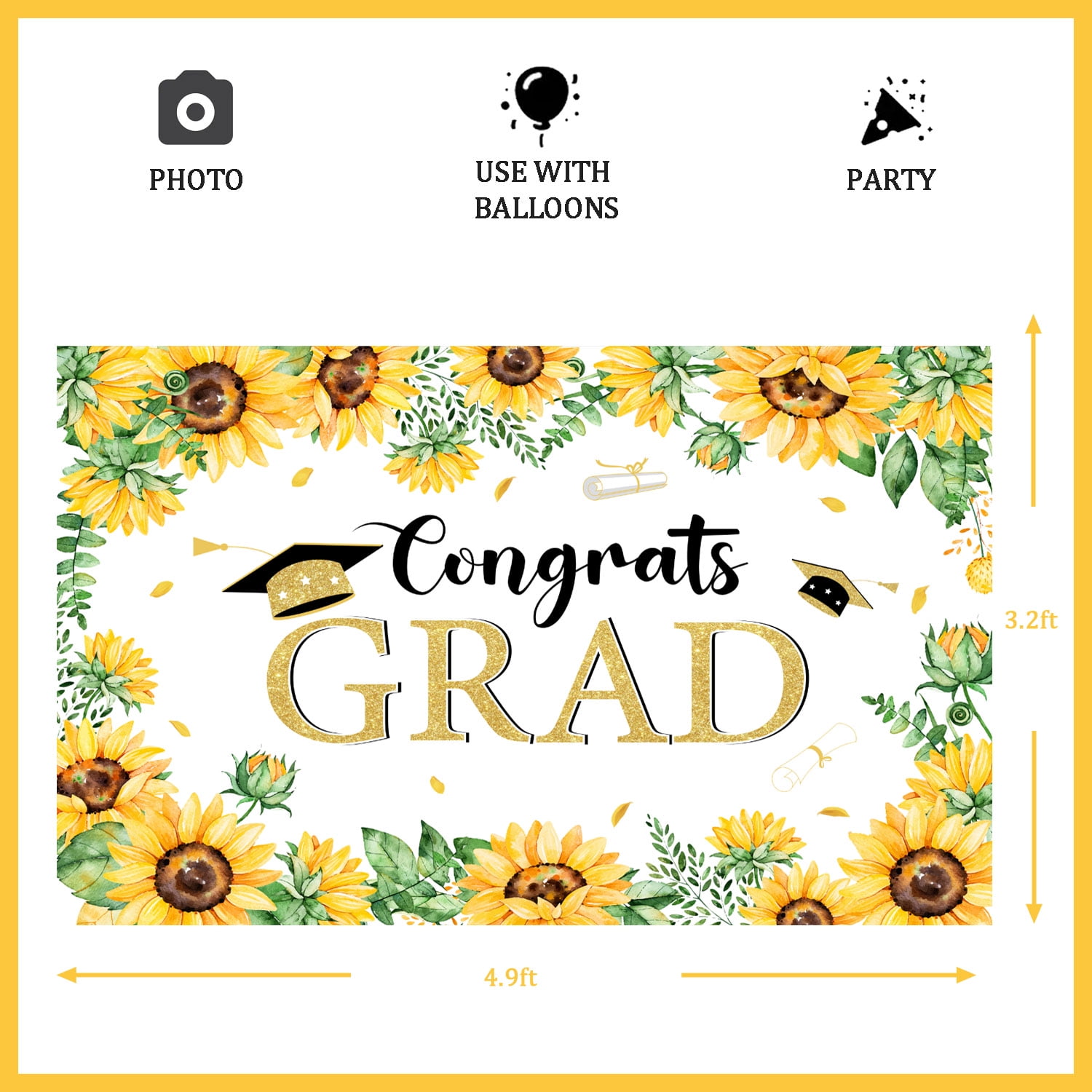 Graduation Backdrop Banner, Sunflowers Graduation Backdrop Class of 2023, Sunflower Rustic Graduation Bachelor Cap Photo Booth Backdrops Congrats Grad Photography Background