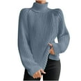 thumbnail image 2 of Odbmxy Long Sleeve Womens Plus Size Sweaters Pullover High Neck Sweaters for Women Knitted Solid Blue Leisure Sweaters, 2 of 7