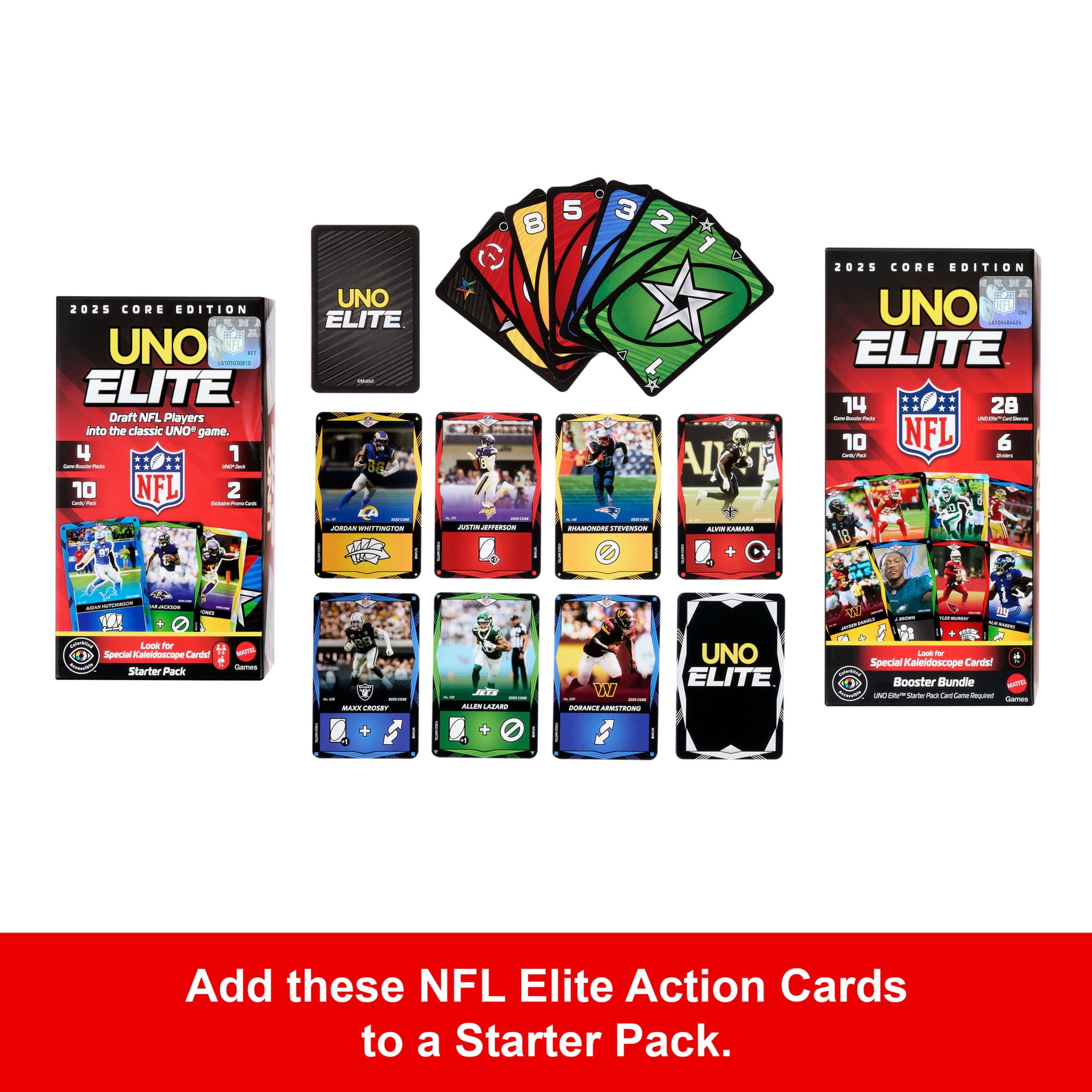 UNO Elite NFL Booster Set with 140 Elite Action Collector Cards, 2025 Core Edition (Players May Vary) - Walmart.com UNO Elite NFL Booster Set with 140 Elite Action Collector Cards, 2025 Core Edition (Players May Vary) - Walmart.com