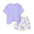 thumbnail image 4 of Amidoa Girls 2 Piece Outfits Summer Clothes Short Sleeve Floral Print Cute T-Shirt and Casual Shorts Kids Clothing Sets,Purple Size 5T, 4 of 6