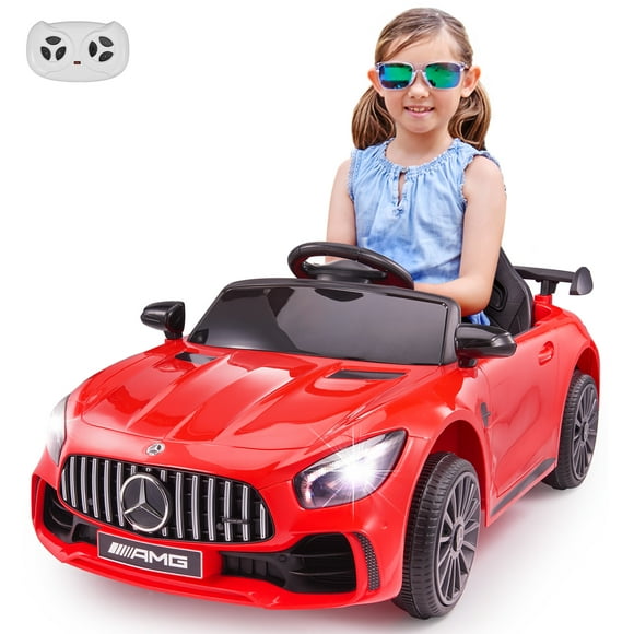 VOLTZ TOYS Voiture 12V pour les Enfants, Officiel sous Licence Mercedes-Benz GT R avec Télécommande, MP3 et Éclairages LED Cadeau Parfait (Rouge)