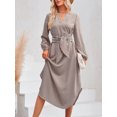 thumbnail image 2 of xiaxaixu Robe Midi Rayée pour Femmes Printemps Automne Robe Chemise Décontractée Manches Longues Col en V Robes à Bandage, 2 of 9