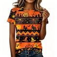 thumbnail image 5 of Womens Short Sleeve Halloween Tops Crewneck Loose Fit Castle Bat Print T Shirts Casual Clothes Gifts, 5 of 7