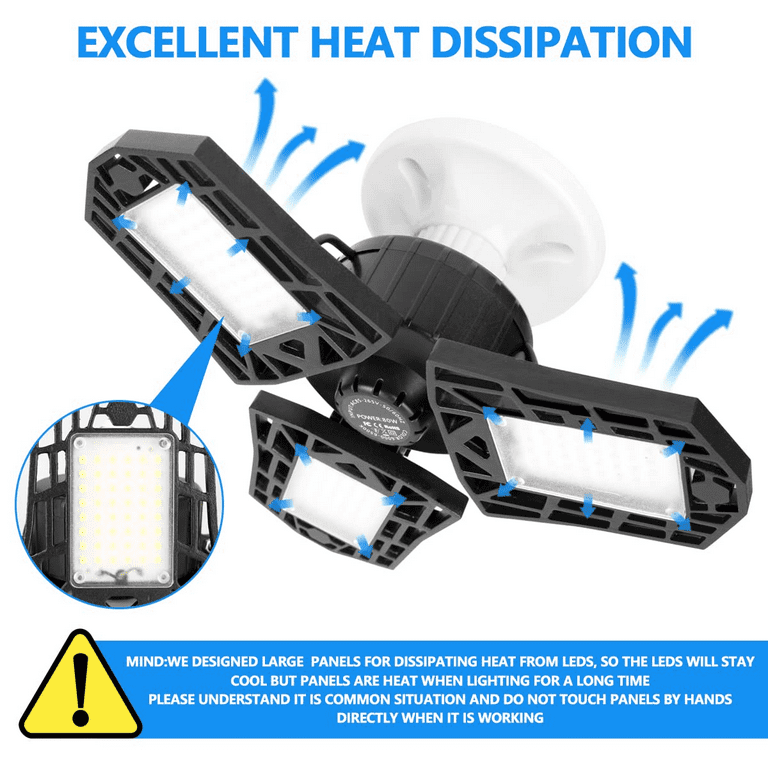 Zjojo 7500 lumens cri 80 led garage 2024 deformable ceiling lights with 3 adjustable panels