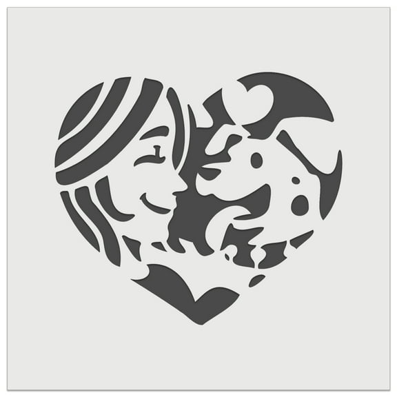 Woman with Dog Puppy Pet in Heart DIY Cookie Wall Craft Stencil - 5.5 Inch