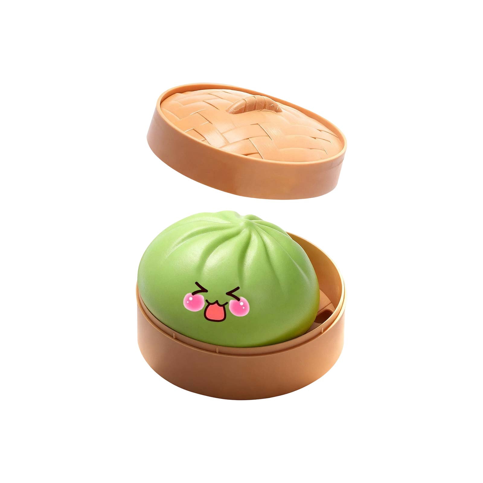 Cute Squishy Dumpling Large with Steamer, Squishy Dumpling Doll with Cute Expressions, Silicone Bun Sensory Fidget Dolls, Hand Pinching Decompression Dolls