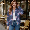 thumbnail image 2 of SCRAWLGOD Flower Spots Print Dark Blue Women's Zip Up Lightweight Jacket Casual Long Sleeve Outerwear Comfortable Stylish Hoodless Crewneck Sweatshirts with Pockets, S, 2 of 7
