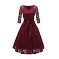 thumbnail image 2 of Lolmot Wedding Guest Dresses for Women Casual Vintage Temperament V-Neck Lace Embroidery Bow Tie Waist Sexy 3/4 Sleeve Party Dress, 2 of 5