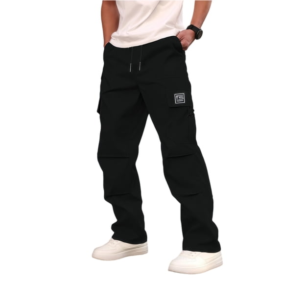 Rexolia Mens Cargo Pants Breathable Multi Pocket Work Pants Elastic Waist Straight Leg Casual Outdoor Utility Daily Black L