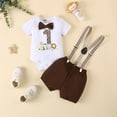 thumbnail image 2 of Baby Boy Outfit 1St Birthday Clothing Outfit Set Jumpsuit Overalls Soft 2 Piece Clothes Boys Brown 3 Months-6 Months, 2 of 3