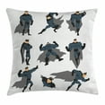 thumbnail image 1 of Superhero Throw Pillow Cushion Cover, Fun Cartoon Man in Costume Posing Hero Flying Running with Superpowers Art Print, Decorative Square Accent Pillow Case, 24 X 24 Inches, White Grey, by Ambesonne, 1 of 2