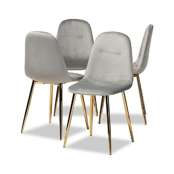 Baxton Studio Elyse Glam and Luxe Grey Velvet Fabric Upholstered Gold Finished 4-Piece Metal Dining Chair Set