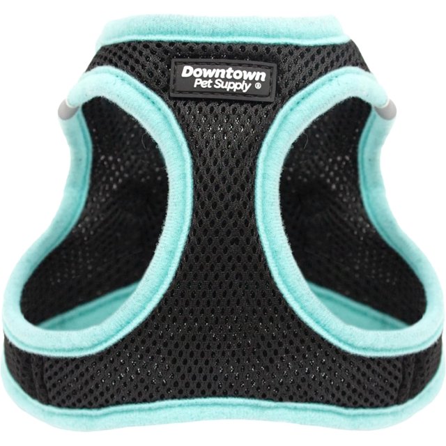 GFDYREE Step in Dog Harness for Small Dogs No Pull, X-Small, Black w/Light Blue Trim - Adjustable Harness with Padded Mesh Fabric and Reflective Trim - Buckle Strap Harness for Dogs