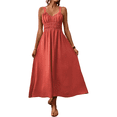 thumbnail image 1 of Vestidos Largos Fruncidos para Mujer, Vestido de Verano 2025, Informal, con Tirantes Finos y Corte en A, y Fluido, Color Caoba, Talla XL, 1 of 9