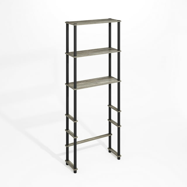 Furinno Turn-N-Tube Freestanding Over-The-Toilet Storage Rack with 3 Shelves, Grey Oak/Black