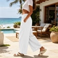 thumbnail image 7 of Gytharion Women Solid Color Cotton Linen Wide-leg Pants Elastic Waist Adjustable Cuff Trousers Casual Fashion Pants with Pockets, 7 of 7