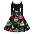 thumbnail image 3 of RKSTN Robes pour Femmes Robe Manches Longues Imprimé de Noël Patchwork en Fourrure Col en V Robe Rétro Ample, 3 of 3