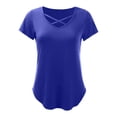 thumbnail image 6 of Lixiuxyad Women's Casual Solid Color V Neck Regular T Shirt Top For Everyday Wear Trendy Casual,Blue L, 6 of 6