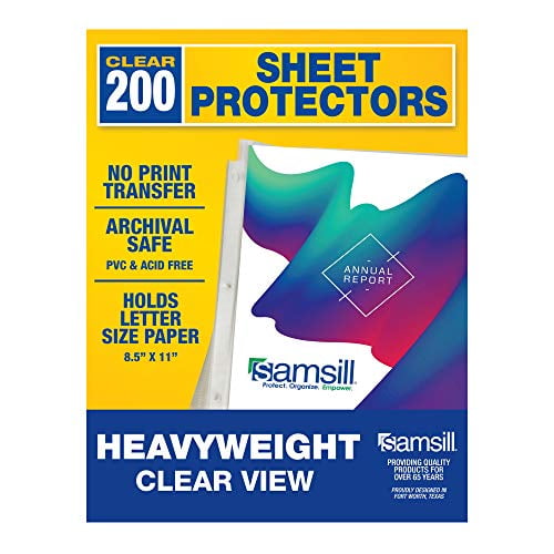 Samsill Protège-Feuilles pour Classeur à 3 Anneaux 8.5 x 11 Pouces, Protège-Pages Transparents, Format Lettre à Chargement par le Haut, Manchons en Plastique pour Classeurs, 200 Pcs Robustes