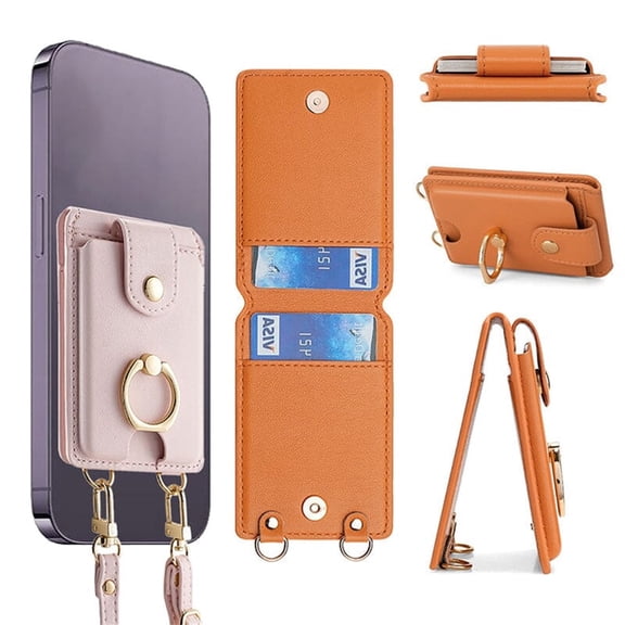 Qholemyo Adhesive Leather Card Wallet Phone Case Stick On ID Holder Pocket For Back Of Phone