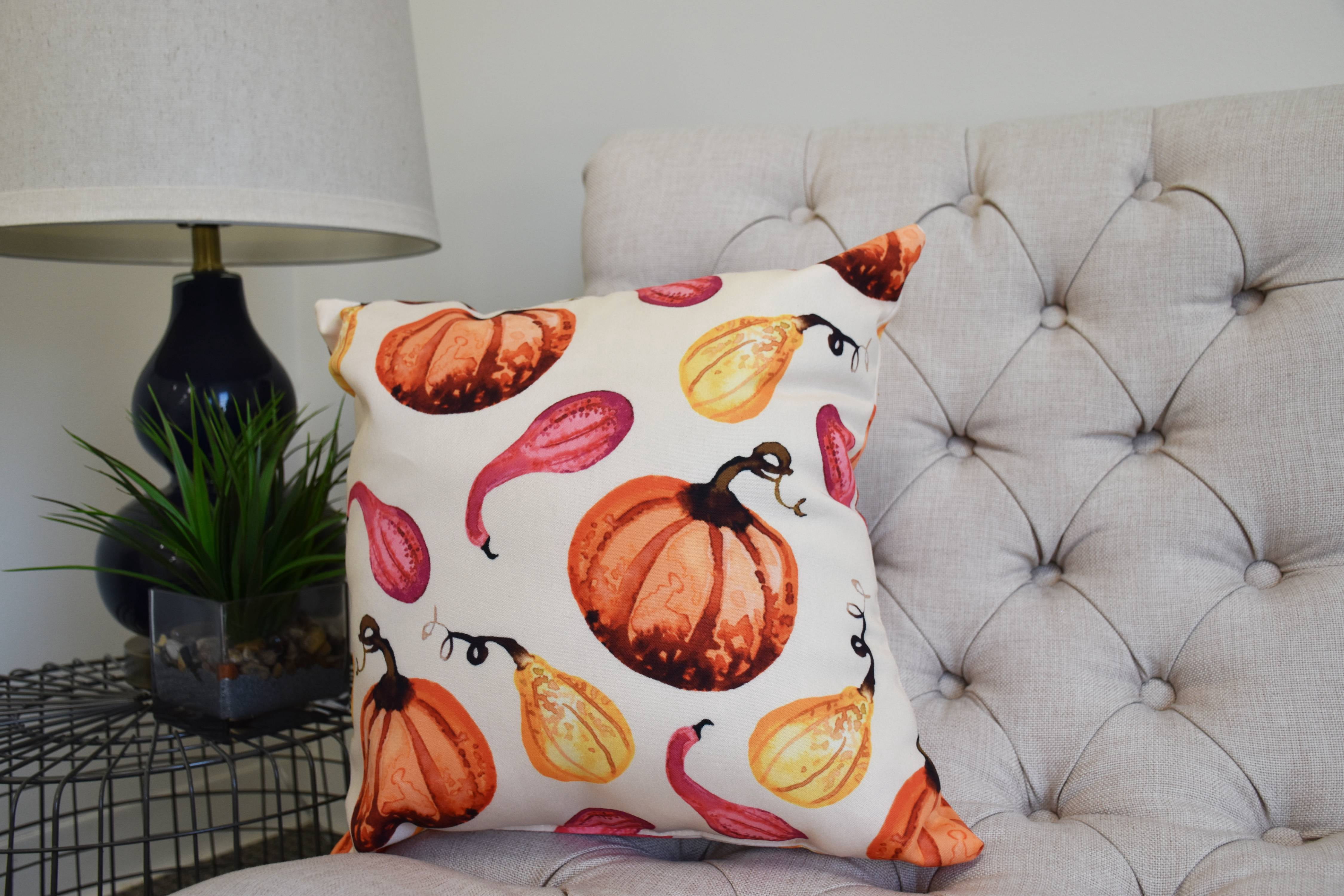 16 Inch Gourds Galore Light yellow Fall Print Decorative Throw Pillow