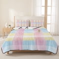 thumbnail image 3 of Twin XL Quilt Set 68''x98'', Colorful Plaid Lightweight Bedspread Coverlet Set with 2 Pillow Shams, Modern Pink Blue Yellow Stripes Checked Breathable All Season Quilt Bedding for Dorm/Guest Room, 3 of 9