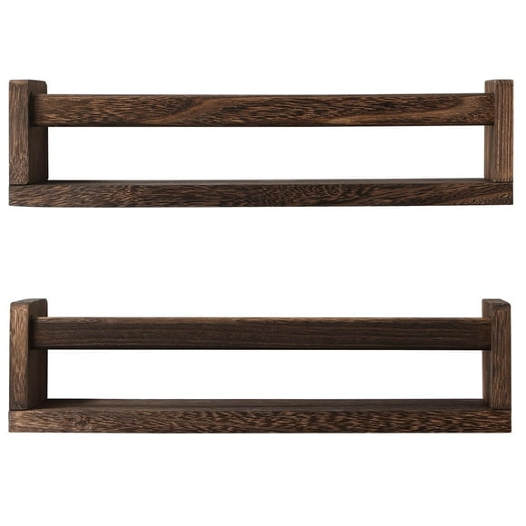 JORIKCHUO Nursery Book Shelves, Set of 2 Wood Floating Book Shelves for Kids Room, Kitchen Spice Rack, or Rustic Wall Mounted Shelves for Farmhouse Bathroom Decor (Carbon Brown)