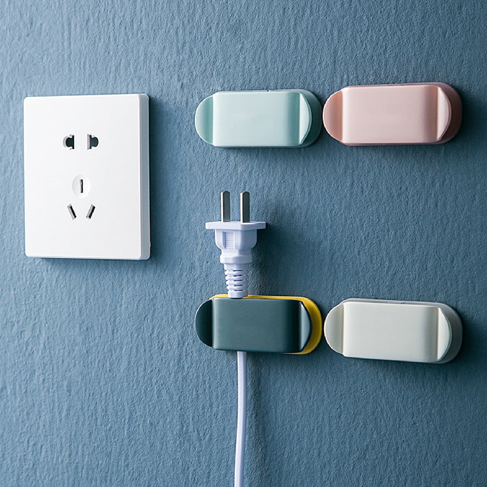 4Pcs Home Office Wall Adhesive Plastic Power Plug Socket Holder Hanger Hook YR 