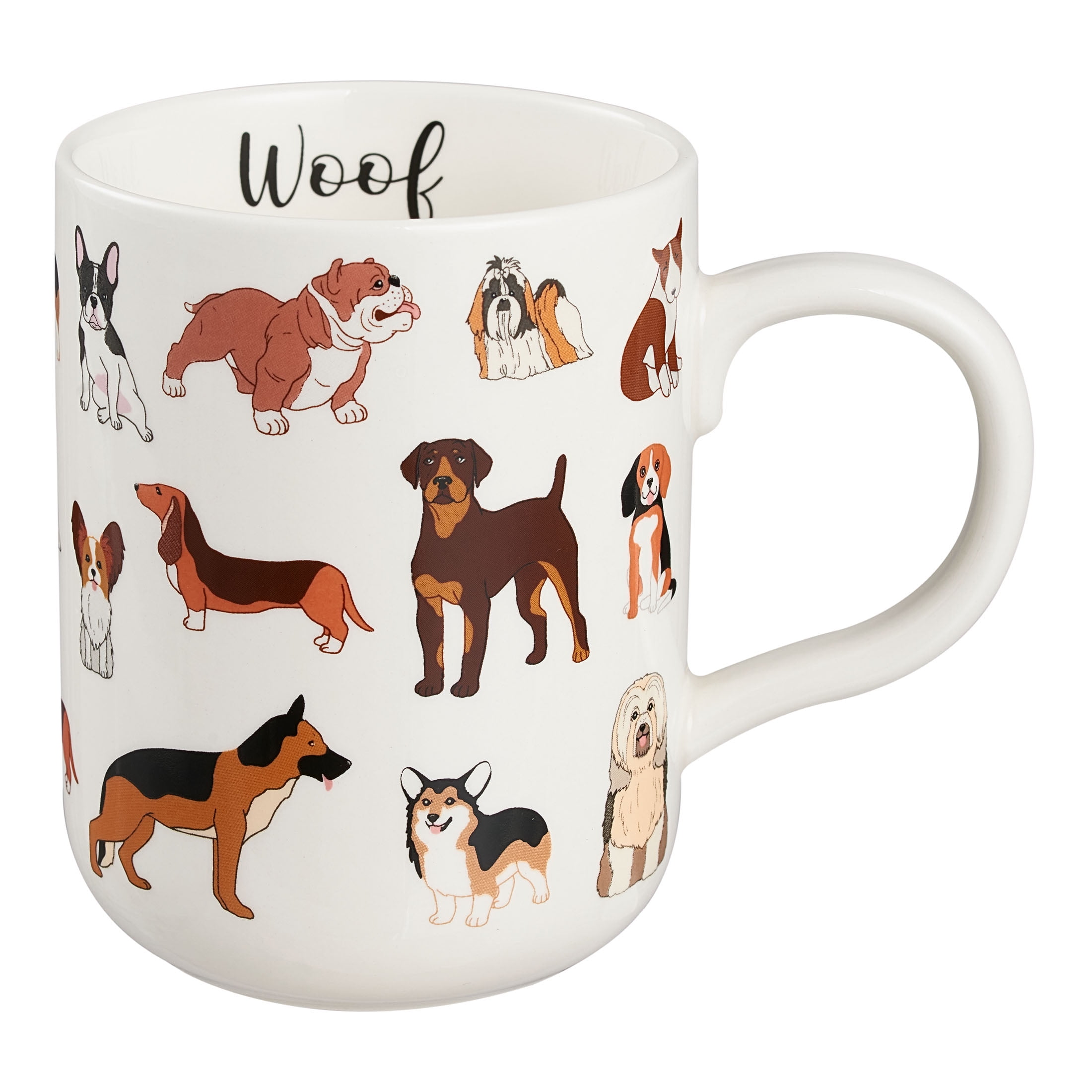 Mainstays Stoneware Dog Mug 16oz White with Colorful Dog Decals