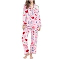 thumbnail image 2 of Pajamas for Women Valentine's Day Gift for Her Heart Printed Long Sleeved Lapel Casual Top+Pants Pajama Sets Pink, 2 of 8