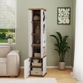 thumbnail image 3 of 360 Degree Rotating Storage Cabinet with Full Length Mirror, 8 Open Shelves and Hooks for Entryway, Living Room, Bathroom Organization in Antique White, 3 of 9