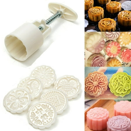 Creative Moon Cake Mold Mould Flower 6 Stamps 50g Tool Diy