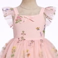 thumbnail image 6 of IBTOM CASTLE Toddler Flower Girl Dress, Flutter Sleeve Floral Embroidery Smocked Tulle Tutu Princess Dresses for Birthday Wedding 3-4T Pink Floral, 6 of 7