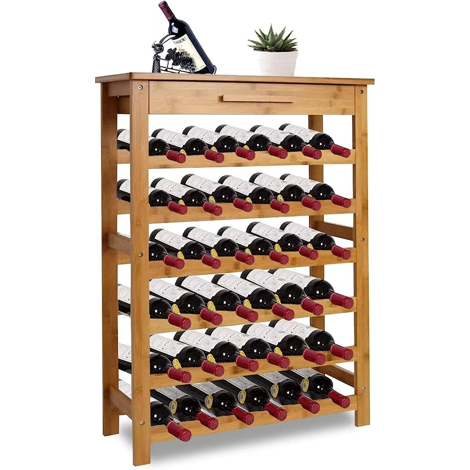 HElectQRIN Bamboo Wine Rack Modular Wine Storage Holder Display Shelves